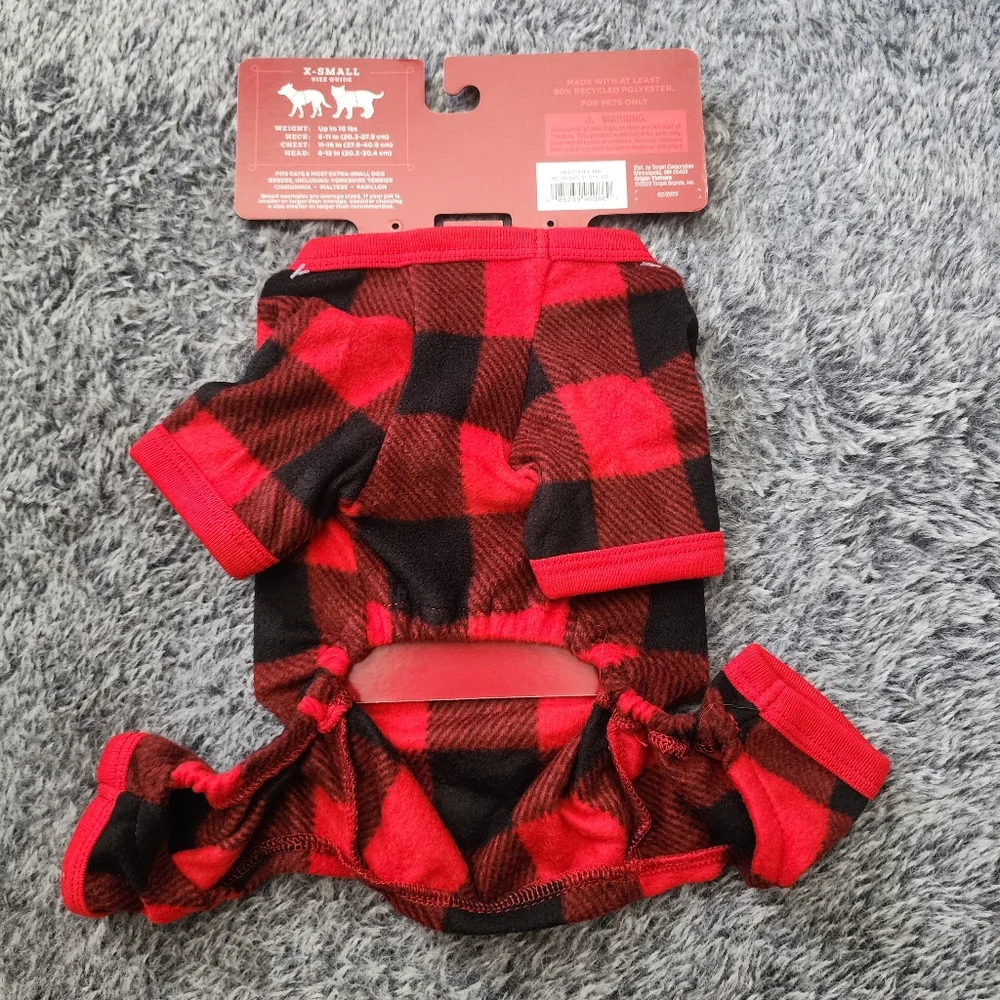 XS Target Wondershop pet dog cat pajamas red & black plaid XS up to 10lbs
